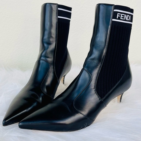 New FENDI Roma Rockoko Black Stretch Boot with Kitten Heel Size 38 - Picture 6 of 16